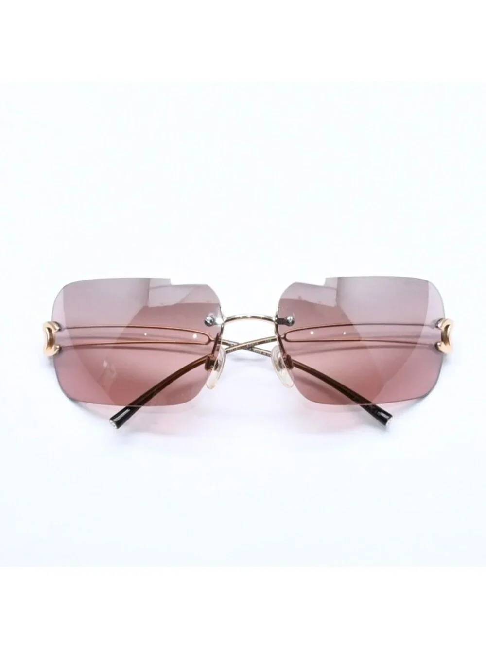 Chanel Rimless Sunglasses Eyewear CC Logo Brown Gold